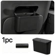 Black Car Trash Can, Multifunctional Hanging Storage Box With Lid, Detachable & Washable, ABS Material, 7.28*3.86*5.04in, Fits Door/Seat Back/Console, Includes 1 Roll Of Garbage Bags - Black Trash Can + 1 Roll Of Trash Bags - View 1