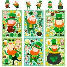 6pcs Set Funny St. Patrick's Day Elf DIY Face Stickers, Shamrock Irish Leprechaun Expression Collage Stickers, Holiday Craft Gift, Suitable For Boys And Girls, Quiet Book Craft Materials - Multicolor - View 2