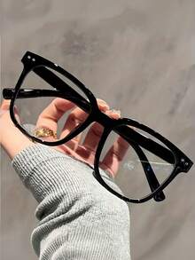1pc/3pcs Unisex Fashion Glasses, Square Frame, Suitable For Matching Outfits, Style, Transparent Black Frame, Facial Decoration Design - Multicolor - View 2