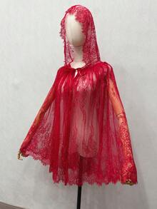 1pc White Lace Bridal Wedding Dress Hooded Cape Shawl Party Short Cloak - Multicolor - View 14