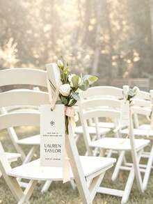 Customized Text Wedding Reserved Seat Cards, Minimalist Botanical Line Art Style Save The Date Chair Back Hanging Cards, Personalized Wedding Ceremony Seat Cards - Multicolor - View 3