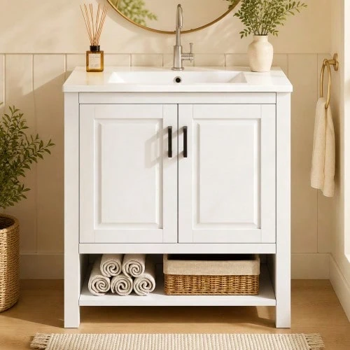 76.5 X 47 X 83 Cm, Freestanding Vanity, Fully Lacquered, Double-Door Cabinet, Storage In Various Sizes - 白色 - 查看 1