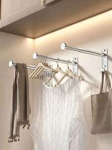 1/2pcs Expandable Multi-Functional Stainless Steel Storage Rack, Suitable For Balcony/Bathroom/Entryway/Wardrobe And More - Multicolor - View 5