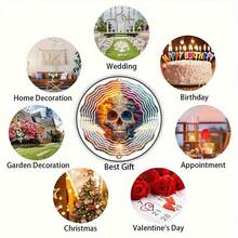 1pc Gorgeous Skull Print Metal 3D Rotating Wind Chime With 360° Rotating Hook, Perfect For Decorating Yard, Balcony And Lawn, Unique Design Makes It An Ideal Gift For Friends And Family (Pendant Not Included), Random Style - A - View 7