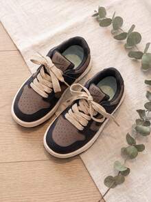 1 Pair 2026 New Girls' Sneakers, Colorblock Patchwork Minimalist Design, Sweet & Cool Casual Style, Suitable For School And Daily Outfits - Brown - View 2