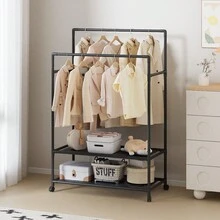 1pc Multifunctional Freestanding Coat Rack - With Wheels, Dual Hanging Rods And Top Shelf, Sturdy Metal Frame, Space-Saving Modern Design, Suitable For Home, Dorm, Bedroom - Multifunctional Indoor Storage Organizer, Clothing Storage Organizer - View 4