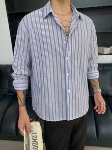 Men's Striped Single-Breasted Casual Commute Long Sleeve Shirt, Suitable For Spring, Autumn, Winter And Daily Wear - Multicolor - View 4
