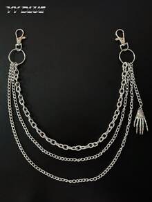1pc Fashion Minimalist Men's Pants Chain, Metal Chain With Skull Hand Pendant, Personalized Clothing Chain, Unisex Waist Accessory - Multicolor - View 4
