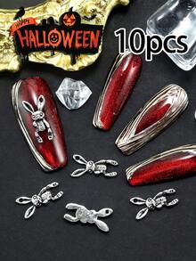 10pcs Nail Art Halloween Nail Charm Y2K Sweet Cool Style Nail Accessories French Light Luxury, Retro Gothic Punk Style Spider, Bat, Skull, Horror Rabbit, Angel Nail Gem DIY Nail Salon Exclusive - Multicolor - View 11