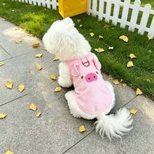 可愛3D卡通寵物背心附D型環，華夫格透氣無袖上衣，適合小型犬貓，豬、熊貓、熊圖案夏季衣服 - 粉色 - 查看 6