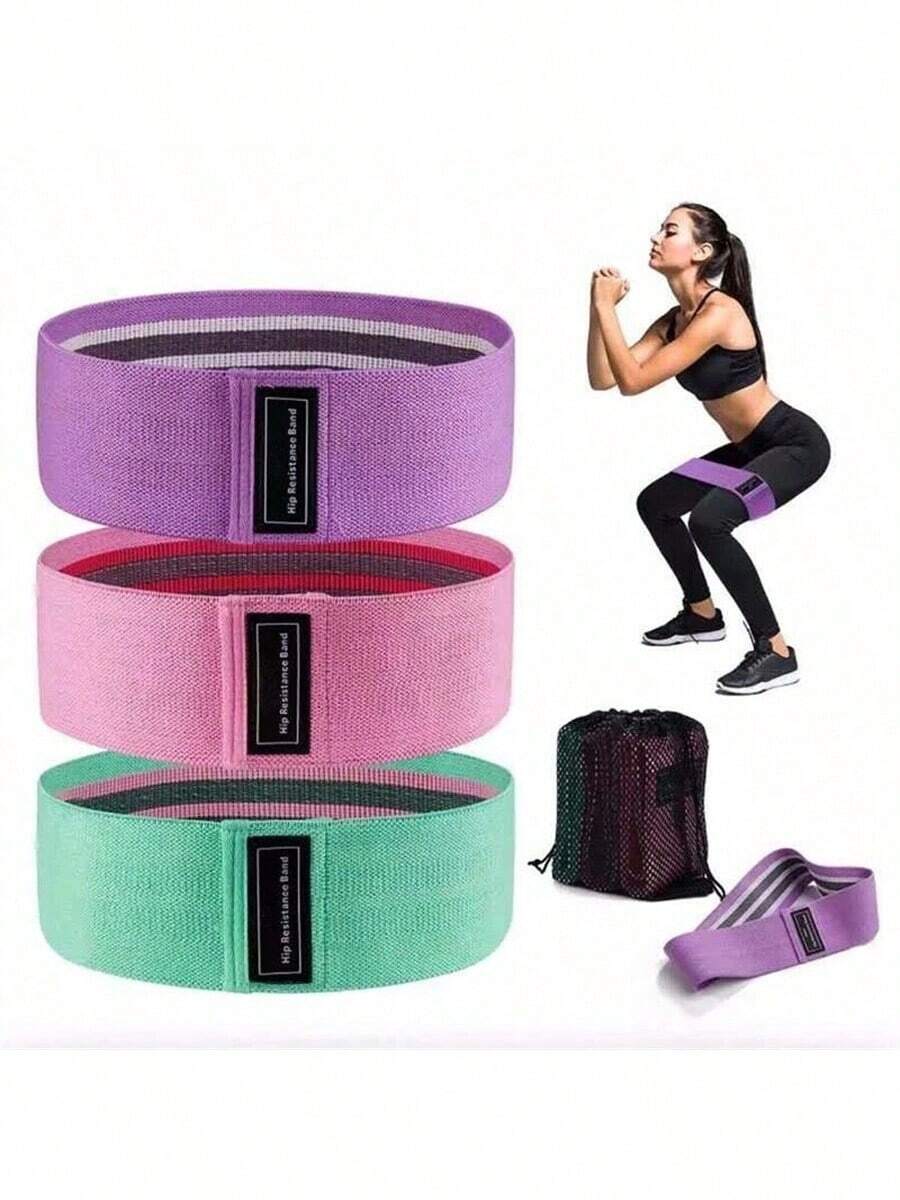 3pcs Elastic Squat Resistance Bands, Hip Lift Fitness Pull Bands, Yoga Stretching Training Bands - Yoga Strap - View 1