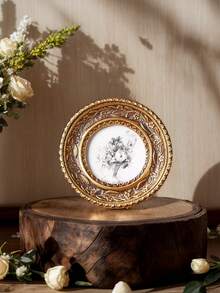 1PC European Style Round Carved Photo Frame, Resin Relief Small Round Picture Frame, Ins Style Desktop Display, Rococo Vertical Photo Stand, Palace Style Photo Frame, Portrait Art Frame, Craft Display Frame, Suitable For Wedding Photo Small Frame, Vanity, Desk, Fireplace, Entryway Decor Frame, Photography Prop Frame, Gift Frame - A - View 6