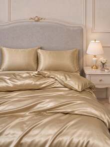 2pcs Set Gold Premium Satin Silk Envelope Pillowcases, Wrinkle-Resistant, Gentle On Hair And Skin, No Filling, Silky Soft Breathable, Machine Washable, Suitable For Standard Double, Queen, Single Bed, Student Dorm Bedding Back To School - Gold - View 4