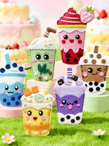 DIY Sewing Kit Cartoon Milk Tea Cup Fabric Plush Handmade Material Pack, Girls Handmade Stitched Toy, Creative Needlework Art Craft Material Set, Educational DIY Handmade Toy, Birthday Gift, Back To School Small Gift - Multicolor - View 4