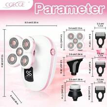 CGECGE Electric Shaver, Electric Bald Head Shaver, Rotary Shaver, IPX6 Waterproof, Wet And Dry Use, Easy To Clean, Contour To The Face, Floating Head, Screen Display, Type-C Charging, Underarm, Leg, Arm, Body Hair Removal Tool, Holiday Gift. - 粉紅白色套裝 - 查看 4