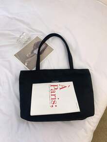 Women's Summer 2026 New Vintage Shoulder Tote Bag, Solid Color Popular Large Capacity Commuter Handbag, Underarm Bag - Black - View 8