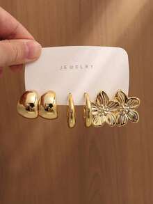 6-18pcs/Set Women's Gold Earrings Set, Flower, Water Drop, Twisted Design, Suitable For Daily Wear, Gift For Friends - Yellow Gold - View 7