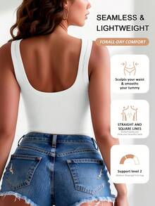 5pcs U-Back Ribbed Tank Tank Tops Women With Built-In Bras For Women, Solid Color Slim-Fit Essentials For Layering,, Exposed Shoulder Sleeveless - Multicolor - View 6