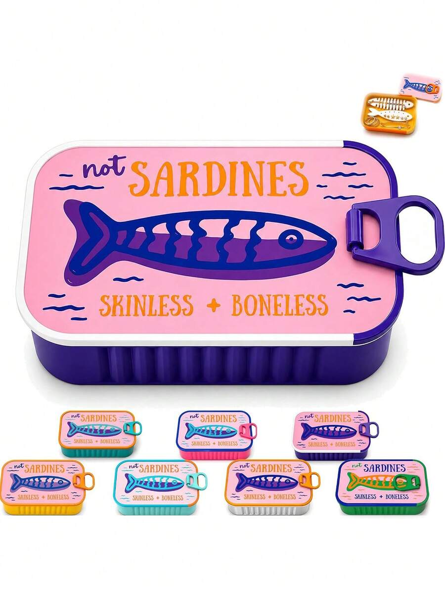 Novel Sardine Can Jewelry Box - Unique Fish-Shaped Tin Travel Jewelry Box, Cute Yellow & Blue Color Home Storage Box With Lid, Includes Fish Bone Shaped Jewelry Stand, Can Store Bracelets, Necklaces, Rings, Earrings, Multiple Colors Available, Perfect Gift For Women And Girls