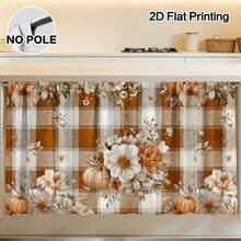 1pc Thanksgiving Floral Pumpkin Plaid Kitchen Curtain, Curtain, Table Skirt Easy To Clean, Rod Design Easy To Install, Suitable For Bathroom Kitchen Cabinet, High Quality Printing, Durable And Beautiful - Multicolor - View 8