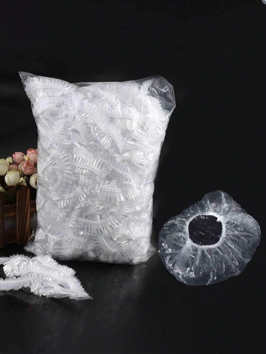 50/100/200pcs Disposable Elastic Extra Large Thickened Upgraded Transparent Shower Caps, Hair Mask Caps, Hair Dye Caps, Deep Nourishing Shampoo Caps, Suitable For Kitchen, Hair Salon And Beauty Salon, Essential For Business Travel