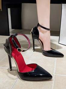 Women's Black High Heels, Pointed Toe Stiletto Heel With Buckle, Ultra High Heel Dress Shoes, Suitable For Party, Wedding - Black - View 6