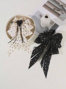 2pcs French Polka Dot Bow Hair Clips, Sweet Vintage Ribbon Hair Accessories, Suitable For Daily/Date/Commute - Multicolor - View 9