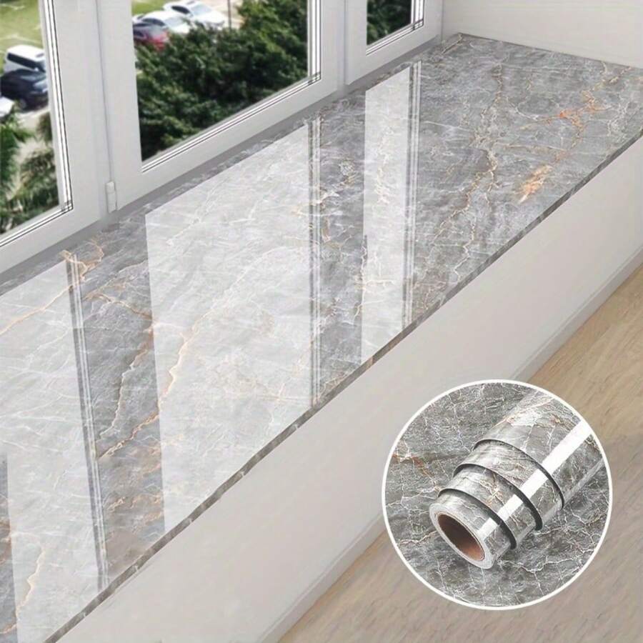 1 Roll Marble Pattern Wallpaper, Self-Adhesive Kitchen Sticker, Waterproof Oil-Proof Kitchen Sticker, Window Sill, Bay Window Cabinet, Desktop Sticker, Furniture Renovation Wallpaper Sticker, Removable Self-Adhesive Granite Vinyl Film Waterproof Roll Thick, Easy To Clean And Install Kitchen Decor Sticker, Bathroom Wall Decor Wallpaper - Marble - View 1