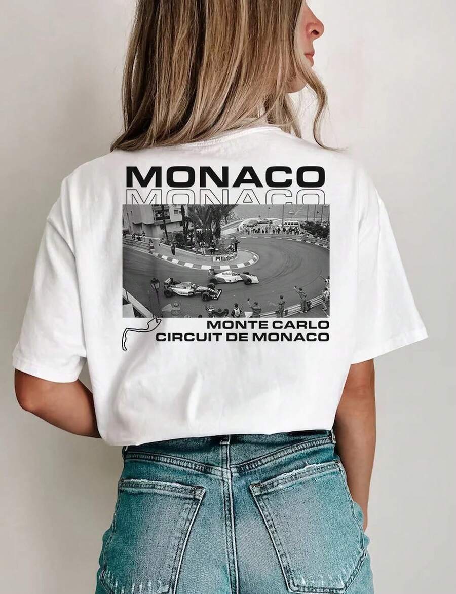 Camiseta Gráfica Monaco , 1 Camiseta, F1, Retro F1, Camiseta F1, 1, Camiseta de Carreras, Monaco, One, - Blanco - Ver 1
