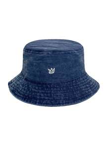 1pc Vintage Washed Bucket Hat, Minimalist Crown Embroidered Sun Hat, Unisex Casual Outdoor Bucket Hat - A - View 18