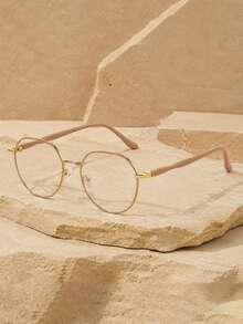 1 pieza Gafas redondas doradas con puntas suaves en las patillas, montura de metal, gafas sin graduación para mujeres, estudio en línea, desplazamiento diario, trabajo y uso casual - Multicolor - Ver 13