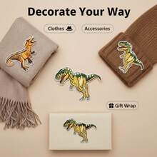 3pcs Fashion Personalized Cartoon Dinosaur Series Patch Creative Cute Tyrannosaurus Rex Iron-On Embroidery Applique Handmade Sewing Minimalist Animal Patch Accessories DIY Clothes Bags Hats Pants Scarves Decoration Fabric Patch Handmade Craft Supplies - 3pcs Dinosaur Patch Embroidery - View 5