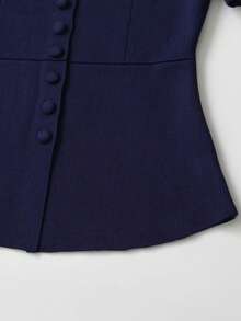 Spring Summer Autumn Solid Color Split Petal Sleeve Knit Cardigan - Navy Blue - View 7