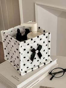 1pc 4-Color Large Polka Dot Storage Basket With Bow Decor, Desktop Organizer For Dorm, Bedroom, Miscellaneous Small Items - Multicolor - View 21