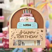 2D Wooden Birthday Cash Card, Innovative Design, Printed With "Happy Birthday" Greeting And Colorful Birthday Cake Pattern, Suitable For Birthday Party Gifts And Decoration, Home Decor, Cash Gift, Car Decoration, Gift Box Decoration, Wooden - Multicolor - View 6