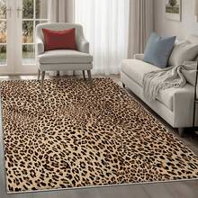 Timeless Neutral Rectangular Velvet Floor Rug, Natural Beige Base Covered With Authentic Brown & Black Leopard Spots. Dust & Moisture Absorbent, Non-Slip Washable Velvet Area Rug, Wild Animal Print Decor Mat For Living Room, Bedroom, Office - Multicolor - View 9