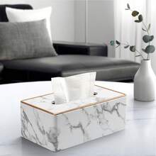 1pc Gold Trim PU Leather Marble Pattern Tissue Box, Can Be Used As Bathroom, Room, Home Decor Item, Also Essential Accessory For Bathroom Decoration And Storage - Black and White - View 1