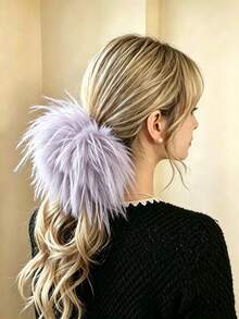 Fluffy Faux-Feather Scrunchie, Soft Scrunchies For Elevated High Ponytails, Elegant Daily Hair Accessories For Women, Multiple Colors Available - Multicolor - View 13
