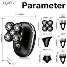 CGECGE Electric Shaver, Electric Bald Head Shaver, Rotary Shaver, IPX6 Waterproof, Wet And Dry Use, Easy To Clean, Contour To The Face, Floating Head, Screen Display, Type-C Charging, Underarm, Leg, Arm, Body Hair Removal Tool, Holiday Gift. - 黑色套裝 - 查看 4