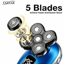 CGECGE Electric Shaver, Electric Bald Head Shaver, Rotary Shaver, IPX6 Waterproof, Wet And Dry Use, Easy To Clean, Contour To The Face, Floating Head, Screen Display, Type-C Charging, Underarm, Leg, Arm, Body Hair Removal Tool, Holiday Gift. - 藍色套裝 - 查看 5