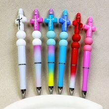 6Pcs Jesus Cross DIY Bead Pen Twist Ballpoint Pens Ideal For Class Study Notes Business Conference Recording, Essential Student Office Writing Supplies, Freely Add And Remove Color Beads As Personal Preference, Handmade Cross Bead Unique Barrel - A - View 13