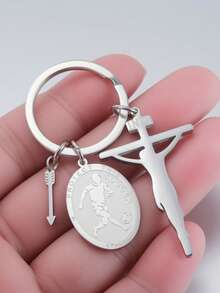 TEAMER 1pc Fashionable Stainless Steel Arrow & Cross Basketball Football Rugby Pendant Keychain, Sports Pattern Commemorative Gift, Can Be Used As Bag Accessory - Sports Series - View 8
