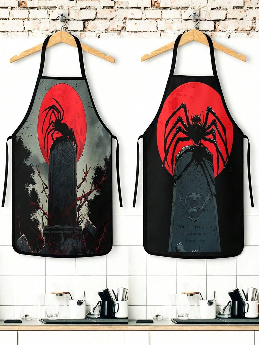 2Pcs Day Of The Dead Halloween Apron Set, Sugar Skull Witch With Hat Floral Paint Splatter & Black Cat Jack O Lantern Pattern Kitchen Apron, Waterproof Oilproof Cooking Bib For Baking Grilling, Colorful Mexican Day Of The Dead Party Decor Gift - Multicolor - View 1