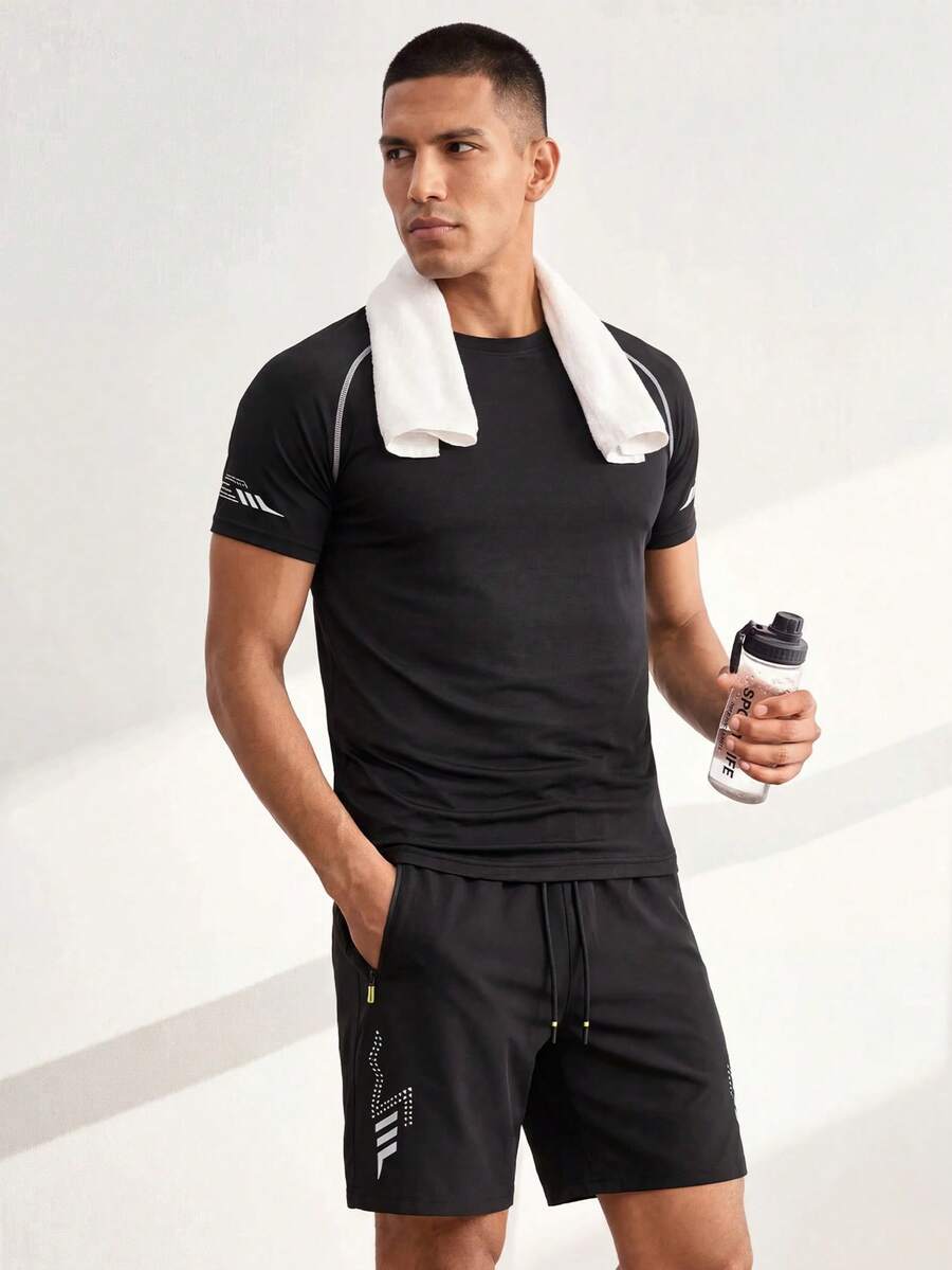 Driftmere [Must-Have For Men] Regular T-Shirt + Shorts Set, American Street Style Outfit, Men's Set Gym Sport - Black - View 1