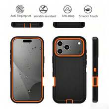 3-In-1 Heavy Duty Protective Phone Case [Shockproof][Anti-Drop][Anti-Slip] Multi-Layer Protective Phone Case Provides Strong Protection For Your Mobile Device - Black Orange - View 2