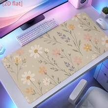 1pc Minimalist Non-Slip Oval Mouse Pad, Beige Background With Pink And White Daisy And Lavender Floral Pattern, Suitable For Office Desk, Computer, Desk, Dorm, Home Office And Desktop Decor Accessory - A - View 2