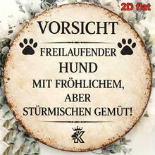 2D Flat Round Sign, Vintage Plaque, "Attention! Dogs At Home Are Casual But Enthusiastic" Decorative Sign, Suitable For Garage, Bar, Cafe Decor Or Gift (Random Hole Position) - A - View 5
