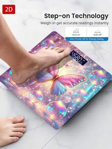Butterfly Lightweight Purple Body Weight Scale, Throom With Backlit LED Display, High Precision, Max Capacity 400 Lbs/180 Kg - Multicolor - View 3