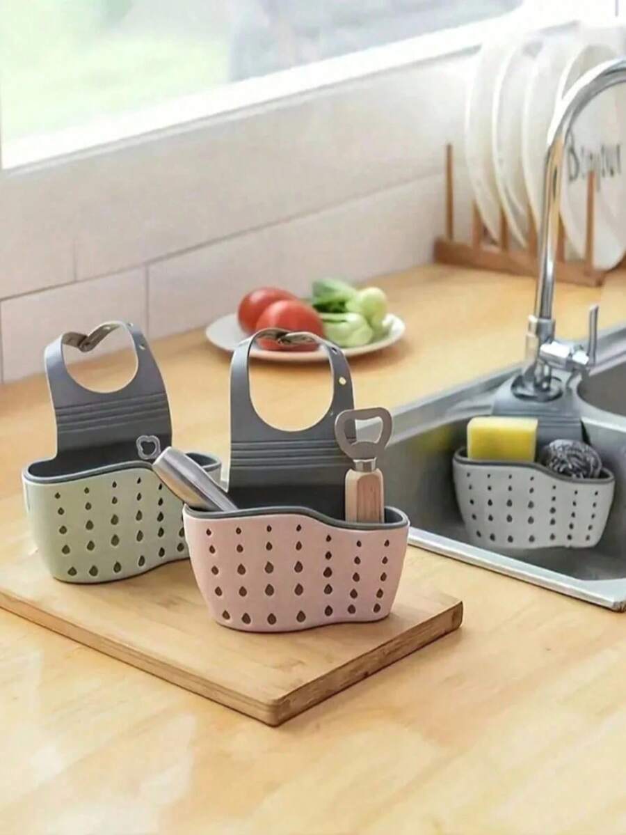 1pc Wall-Mounted Sink Strainer Basket With Silicone Storage Sponge And Cloth, Creative Kitchen Tool, Restaurant Kitchen Supplies, Kitchen Accessories, Kitchen Decor, Kitchen Gadget, Sink Drainage Filter Basket, Kitchen Essentials
