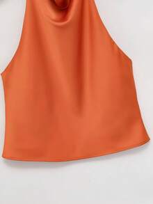 Spring/Summer Solid Color Satin Halter Neck Backless Top - Orange - View 4